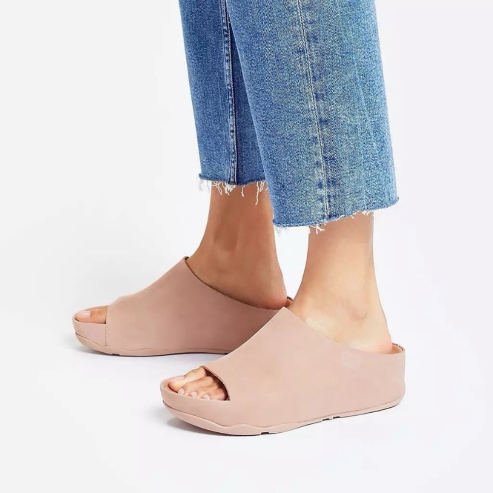 New! FitFlop Shuv Nubuck Slides Beige Size 8